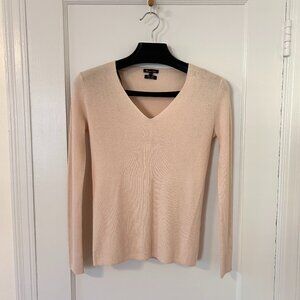 Massimo Dutti Wool Silk Light Weight Ribbed V Neck Sweater